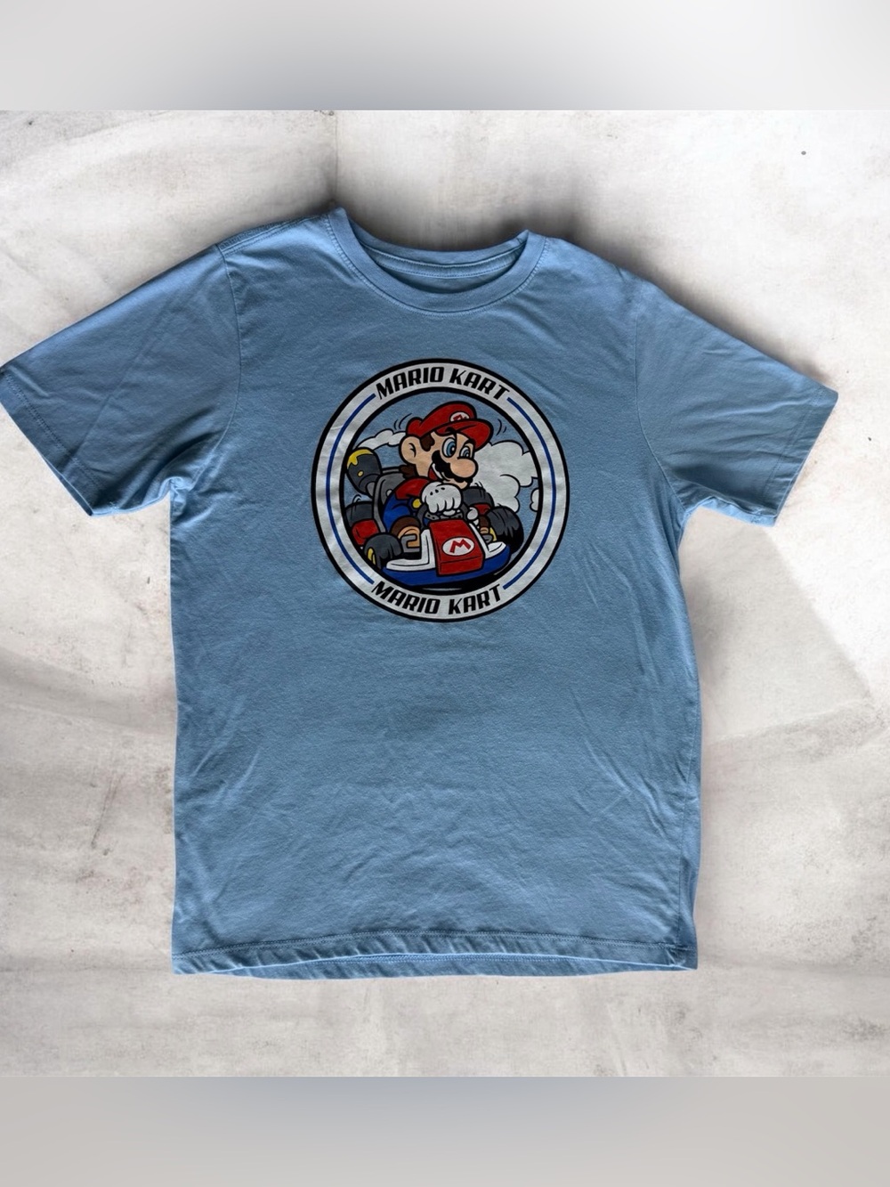 Mario Kart Graphic Tee Kids XL 14-16 Light Blue Shirt